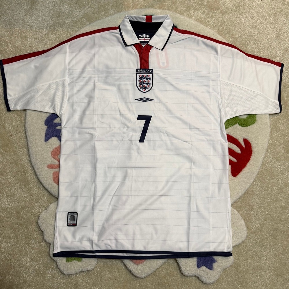 Umbro England Beckham 7 Jersey White Red Blue Soccer Shirt Size XL